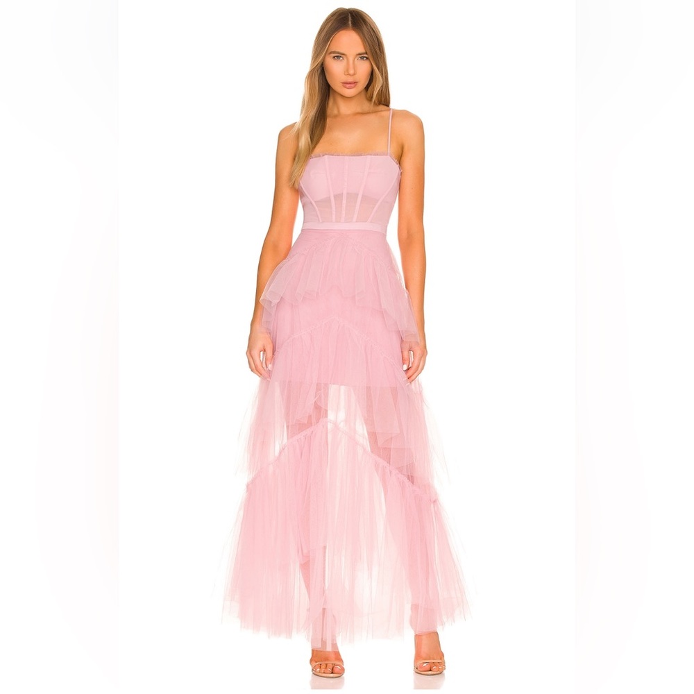 BCBGMAXAZARIA Corset tulle gown in pink tint